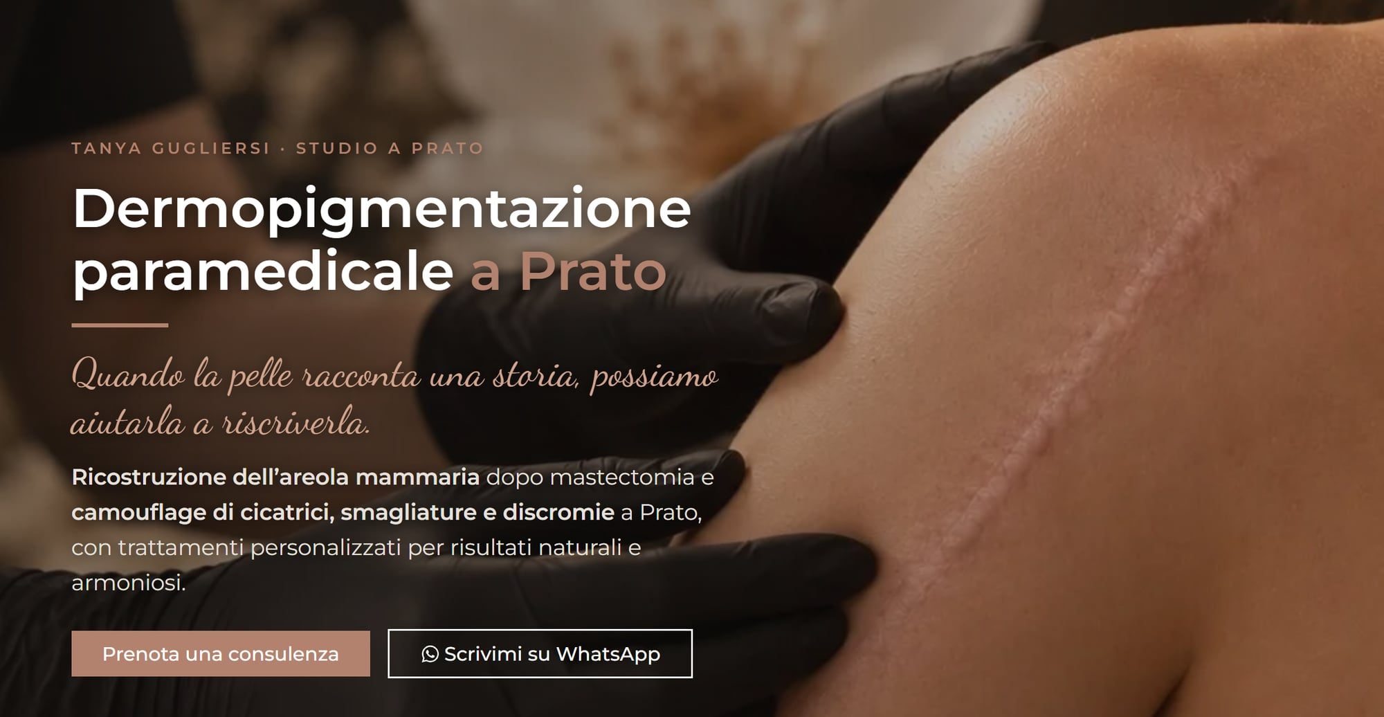 Pagina del sito dedicata alla dermopigmentazione paramedicale a Prato: ricostruzione dell’areola mammaria e camouflage di cicatrici