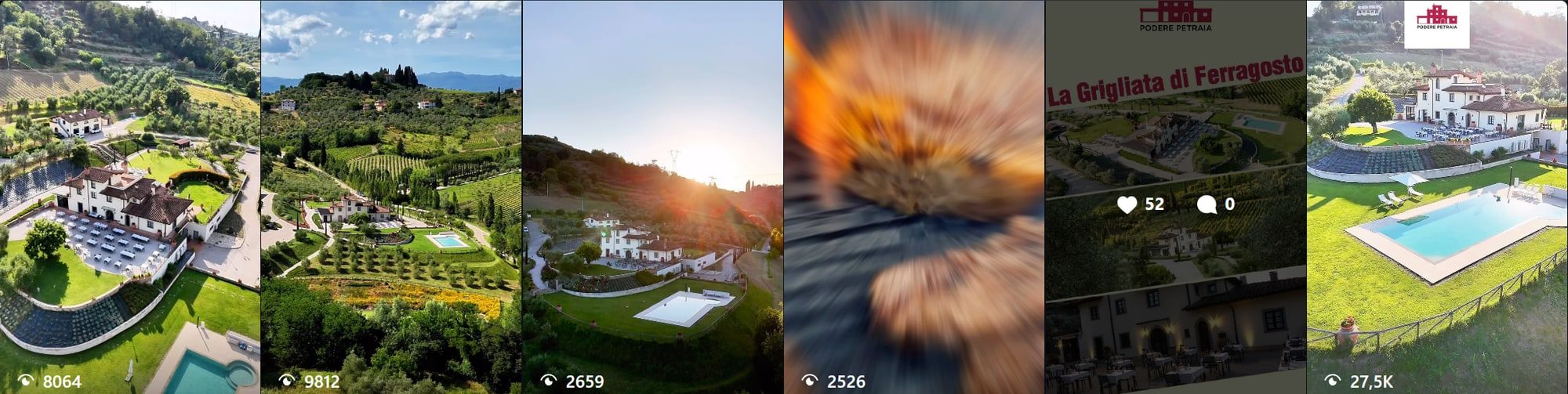Reel su Instagram con riprese aeree della tenuta e numero di visualizzazioni